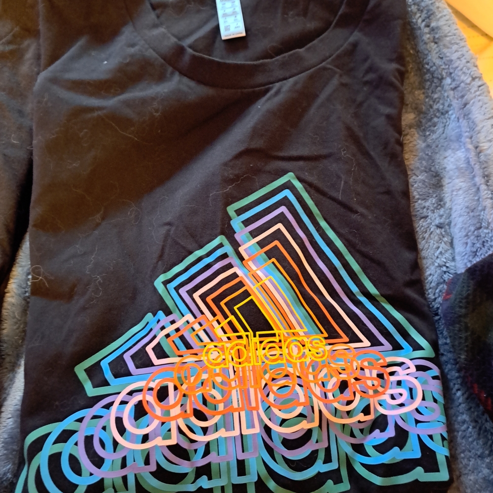 Adidas Black Tee with Multicolor Geometric Design